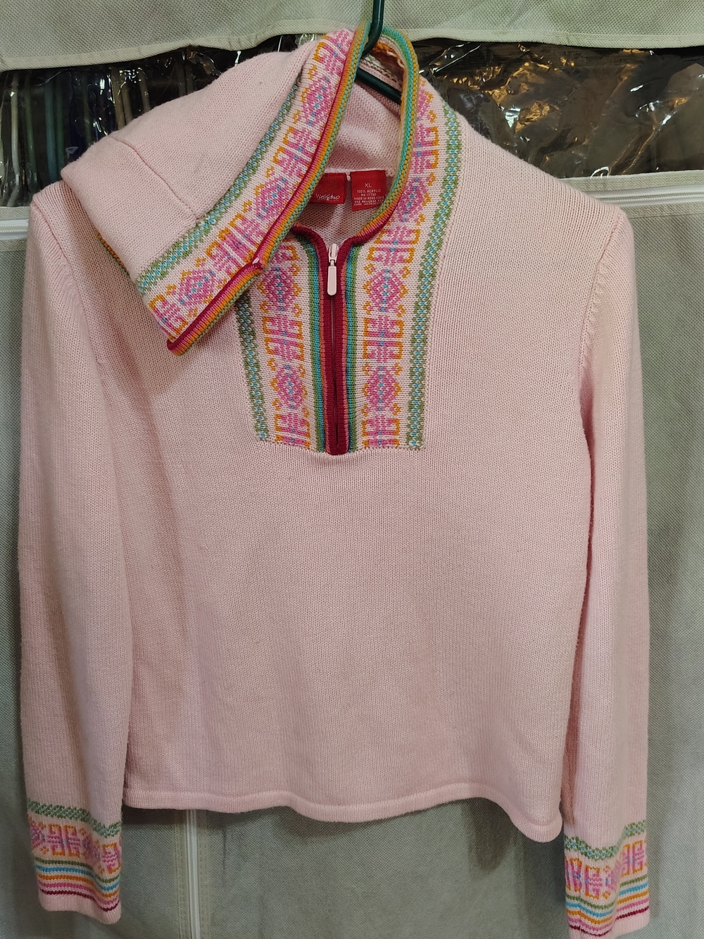 Mossimo Supply Co. Light Pink Half-Zip Turtleneck with Multicolor Trim